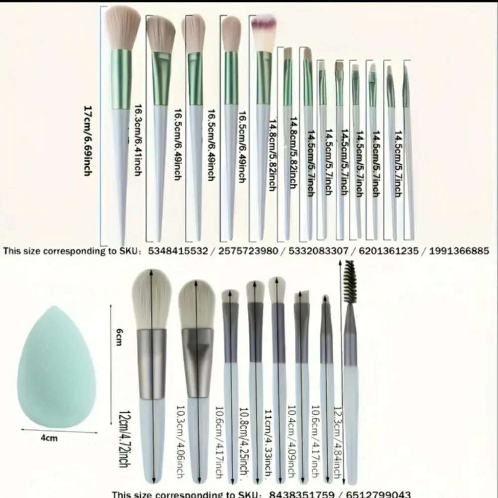 13 PC High-Quality Professional Makeup Brushes, Green, Blue, Brown
